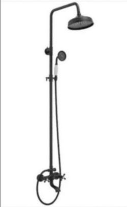 BWE 1-Spray Bathroom Outdoor Wall Bar Shower Kit with Tub Faucet and Double Cross Handle in Matte Black (Valve Included)