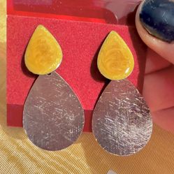 Tear drop earrings , Silver With 18K Enameling
