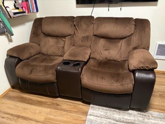 Brown Reclining Loveseat with Console