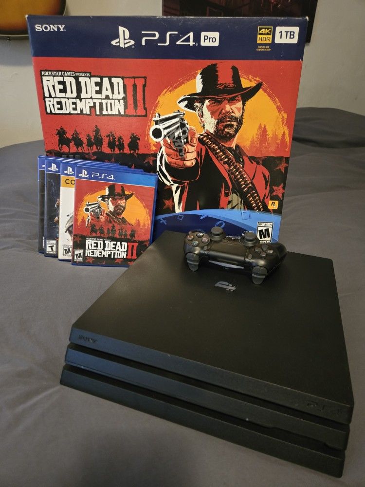 Like New Sony PS4 PRO 1TB – Red Dead Redemption 2 Bundle - 4 Games
