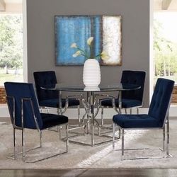 Brand New 5PC Chrome/Ink Blue Dining Set