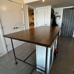 Custom Industrial Kitchen Island / Workbench — Solid Wood + Steel Pipe (Breaks Down Easily)