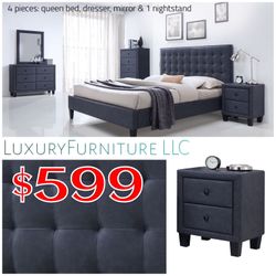 queen bedroom set new in boxes faux grey leather