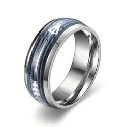 Men's 8mm Tungsten Coil Grey Arrow Design Comfort-Fit Wedding Band