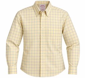 Brooks Brothers 346 Mens M 15.5 34/35 Yellow Blue Windowpane Non Iron Shirt