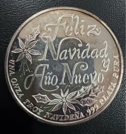 **1994 Feliz Navidad 1 oz .999 Fine Silver Round Una Onza Troy Plata Pura Xmas
