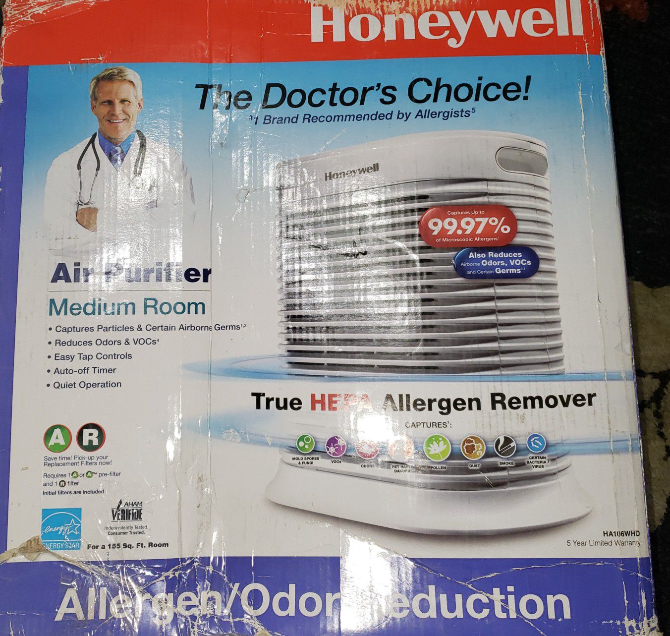 Honeywell-HA106WHD-Air-Purifier-HEPA-Filter-Medium-Room-Microscopic-Allergens