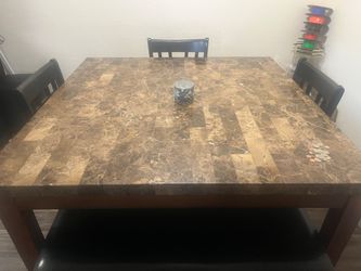 Square Dining Table with Marble-Look TopCounter-Height Marble-Top Dining Set (Table + Chairs & Bench) – $500