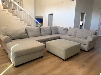 Grey oversized sectional couch sofa with ottoman