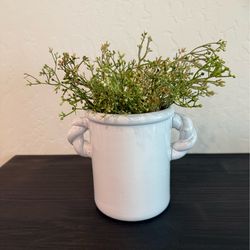 White Terracotta Twisted Handle Kitchen Vase Utensil Holder Crock