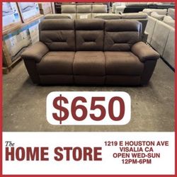 Brown Fabric Power Reclining Sofa 