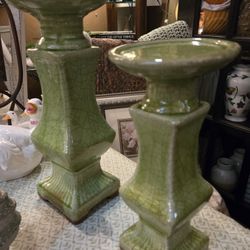 Pretty Green Chunky Pillar Candle Holders