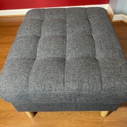 IKEA MORABO Ottoman/Footstool - Dark Gray Gunnared Fabric, Wood Legs - Like New!