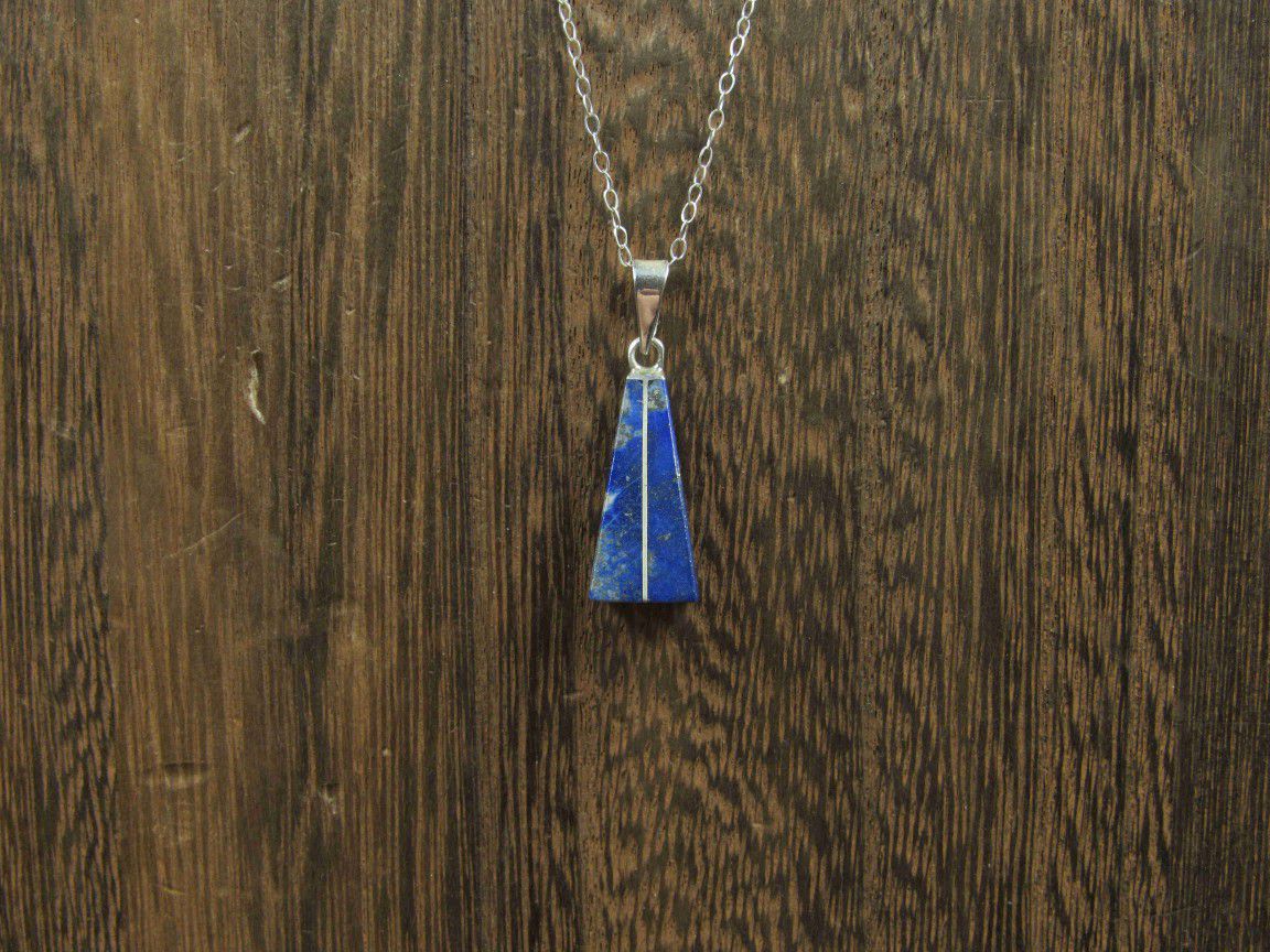20" Sterling Silver Spire Of Lapis Lazuli Stone Necklace Vintage