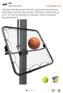 MR Basketball Rebounder 40”x40”, Adjustable Passback Net, Multi-Sport Training Rebound Net, Ball Return System Set up on 2''~6'' Pole for Basketball, 