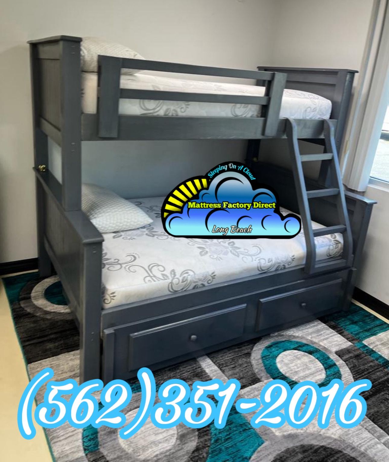 Triple Bunk Bed Grey With Mattresses And Trundle New