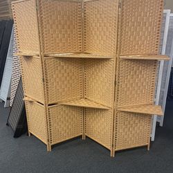 4 Panels Room Divider With Shelves 