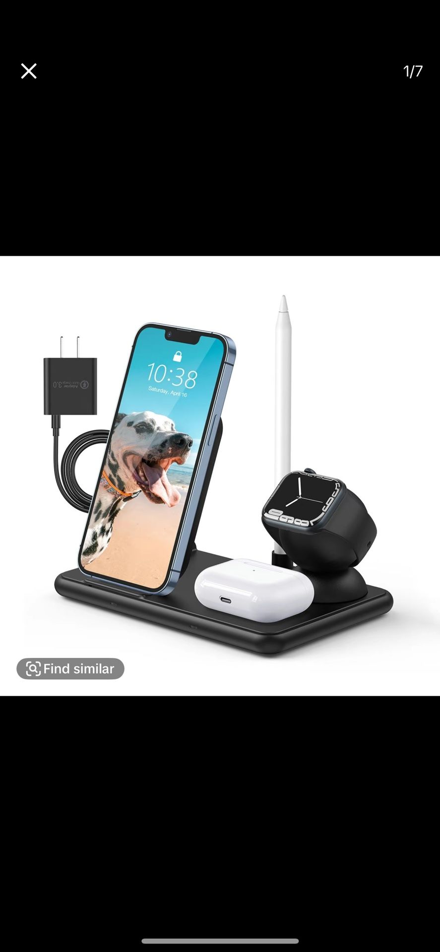 Wireless Charger, Wireless Charging Station, 4-in-1 Foldable Charger Stand, 15W Fast Charging Dock, Qi-Certified for iPhone 15/14/13/12/11 Pro Max, Sa