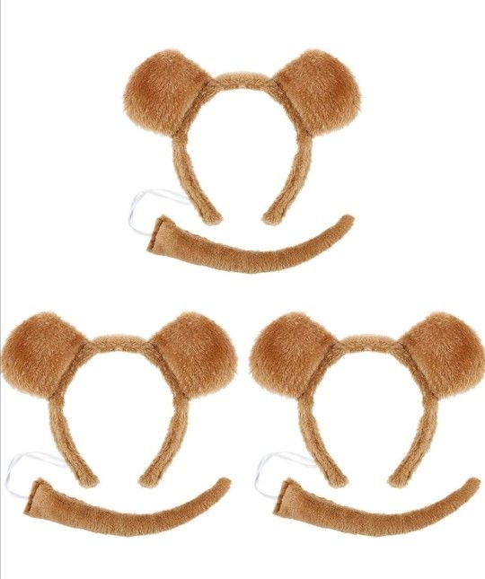 6 Pieces Bear Ears Headband Bear Bowtie and Bear Tail Costume Set for Halloween or Costume Party Decoration