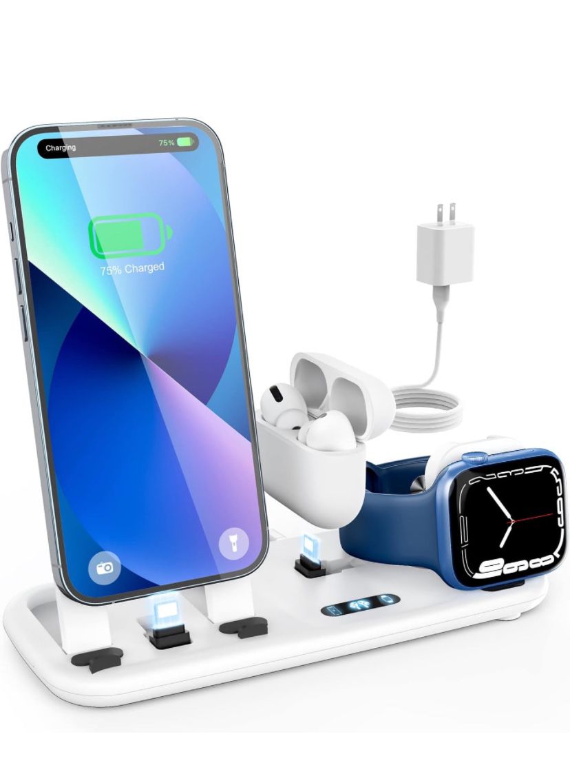 Foldable 3 in 1 Charging Station,18W Fast Charger Stand for Multiple Apple Devices Compatible with All iPhone, iWatch, Air Pods, Fast Charge Portable 