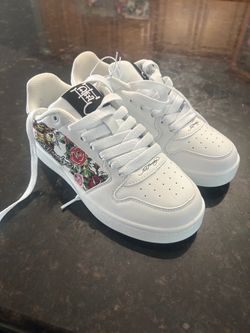 Ed Hardy White Low-Top Sneakers with Floral Print