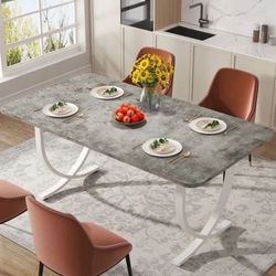 gray color 63" M-o-d-e-r-n D-i-n-ing T-a-b-le K-itch-en T-a-ble with Faux Marble Table Top (table only)