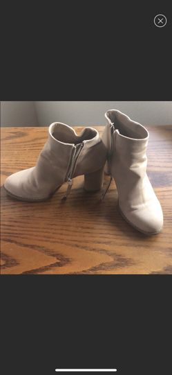 Beige Faux Suede ankle booties heel