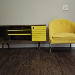 Wayfair TV Console and Chair. (Yellow)