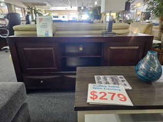 BRAND NEW DARK CHERRY TV CONSOLE (31.4" high, 67.4" wide, and 16.8" deep)