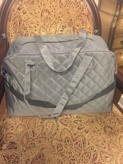 Gray Quilted Duffle Bag with Shoulder Strap