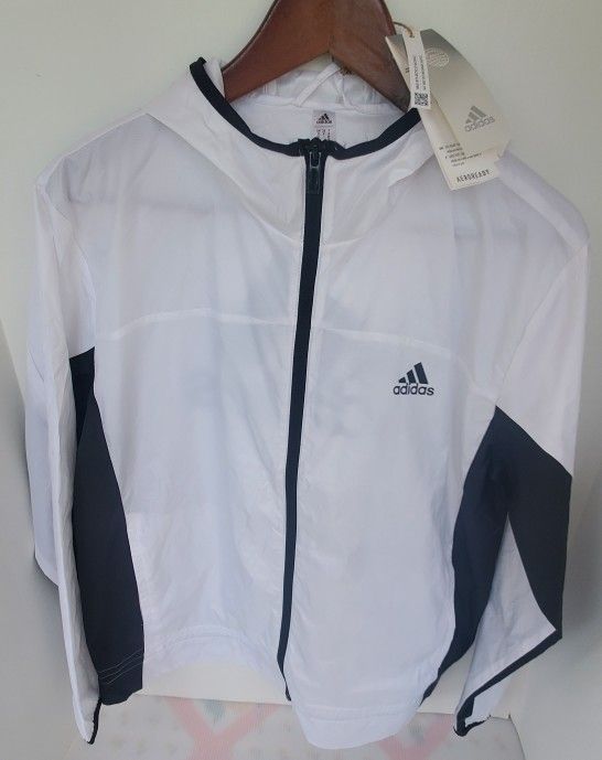 ADIDAS Women's Aeroready White and Black Windbreaker Running Jacket Size M NWT