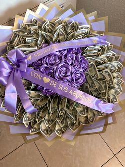 Custom Money Bouquet with Purple Roses
