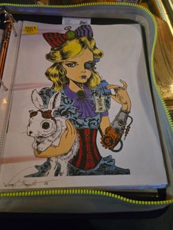 Hand Drawn Steampunk Alice and White Rabbit