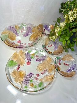Gorgeous Set Mikasa Chablis Savoir Vivre Wild Orchard Glass Serving Set Plates Bowls