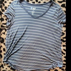 SO Women's Blue and White Striped Tee
