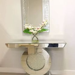 New Hollywood Regency Glamour Style Mirrored Console Table