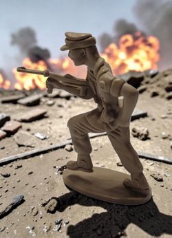 Classic 2" Tan Army Man toy Soldier Running W/Tommy Gun Mid-20th-Century Combat Gear Vintage Excellent Condition. This figure is a classic "army man" 