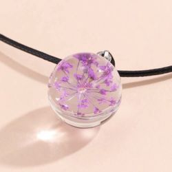  New - Purple Flower Resin Charm Necklace - Women’s Floral Jewelry 