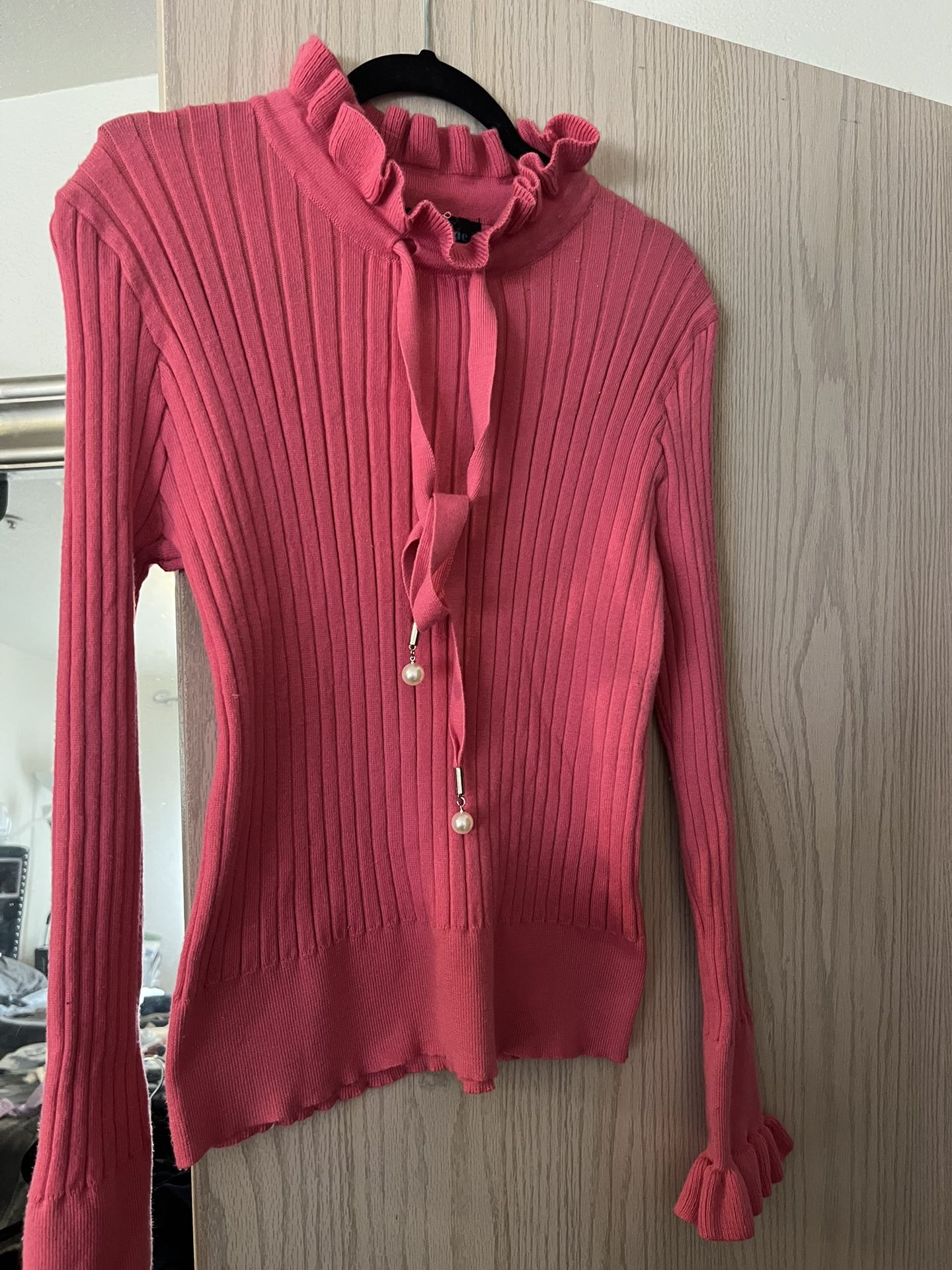 Pink Ribbed Long Sleeve Sweater