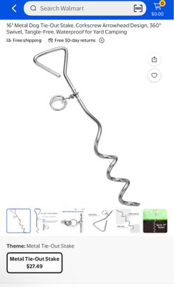 16" Metal Dog Tie-Out Stake, Corkscrew Arrowhead Design, 360° Swivel, Tangle-Free, Waterproof for Yard