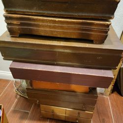 Vintage Wooden Storage Box Chest Felt Lined For Flatware Silverware Jewelry Box