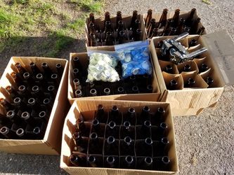 12 Oz/16 Oz bottles, caps, bottle capper. Beer equipment