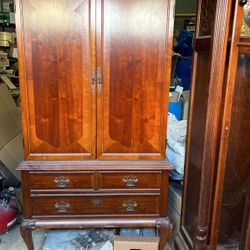 Vintage Solid Mahogany Wood Hutch Wardrobe Entertainment Center Cabinet