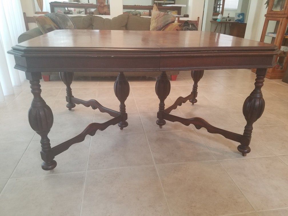 William & Mary Style Antique Dining Table 6 Chairs Homemade Leaf