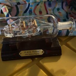 Pirate Ship In A Glass Bottle, Plus Pirate  Resin Figures