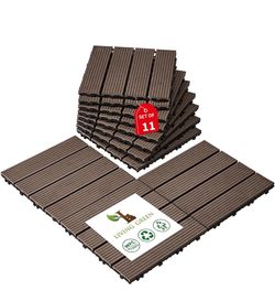 LIVING GREEN 11 PCS Interlocking Deck Tiles, All-Weather & Waterproof Composite Outdoor Flooring, Easy Snap-in Installation for Patio, Balcony & Garde