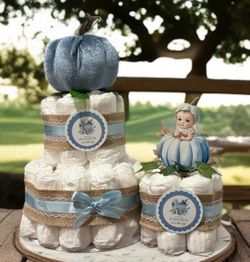 BLUE PUMPKIN FALL boy baby shower diaper cakes