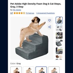 Stairs Pet Adobe High Density Foam Dog & Cat Steps, Gray, 3 Step Pet Ladder Ramp Senior Arthritis Soft