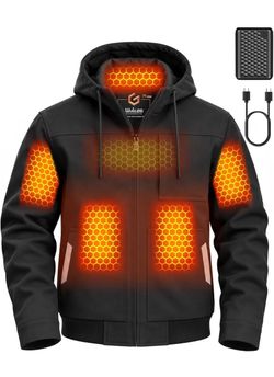 Wulcea Graphene Heated Jacket for Men Waterproof Windproof Oxford Heavy Duty 12V 18400mAh Large Capacity Battery Fast Charge S size