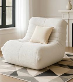 Bean Bag Chairs for Adults, Lazy Sofa Chair with Memory Foam Teddy Velvet Fabric, Large Beanbag Sofa Chair for Bedroom Living Room Dorm Office (White)